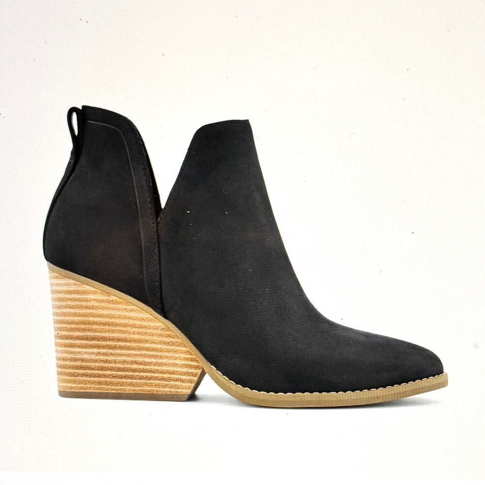 Toms Eliza Black Nubuck Leather Wedge Heel Ankle Boots Women’s Size 8.5 NWOT - Picture 1 of 14
